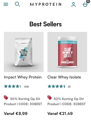 Bij Myprotein nu 30% korting met de code 30BE...