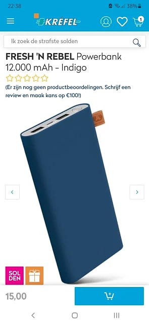 Fresh 'n rebel powerbank 12 000mAh bij Krëfel...