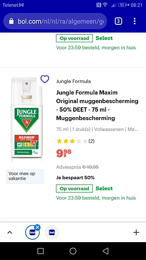 Muggenspray v Jungle Formula allemaal aan -50...