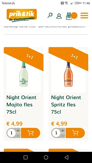 1+1 gratis Night Orient Mojito fles 75cl of N...