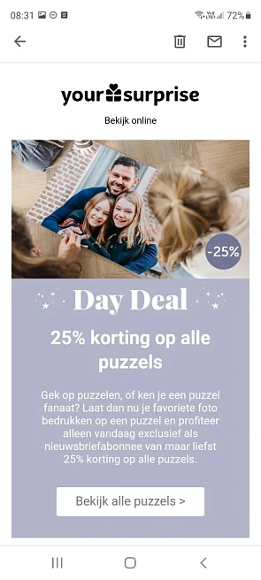 Bij your surprise dagdeal 25% korting op alle...