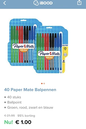 Bij ibood balpennen voor 1 euro en ze worden...