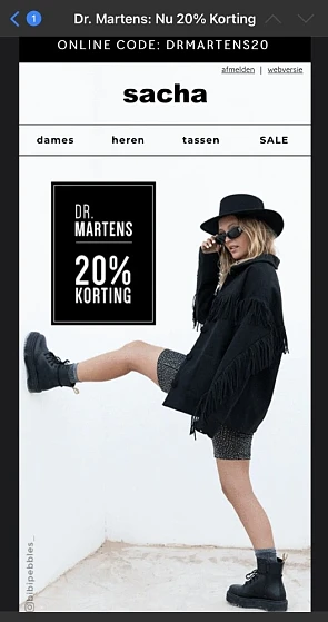 Bij Sacha -20% op alle Dr. Martens met code i...