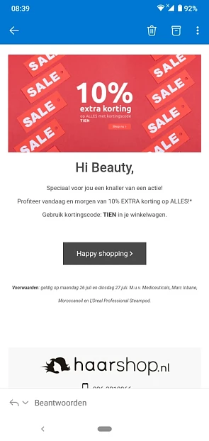 Bij haarshop.nl krijg je met de code TIEN 10%...