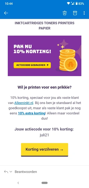 Bij alleeninkt krijg je met de code juli21 10...