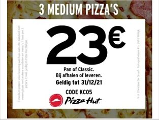 Nu bij pizzahut 3 medium pizza's voor slechts...