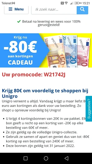 4 kortingsbonnen van 20€ geldig tem 31 01 22....