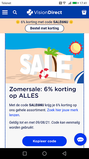 -6% op alles. https://www.visiondirect.be/nl...