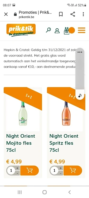 Bij prik en tik 1+1 op Night Orient Mojito of...