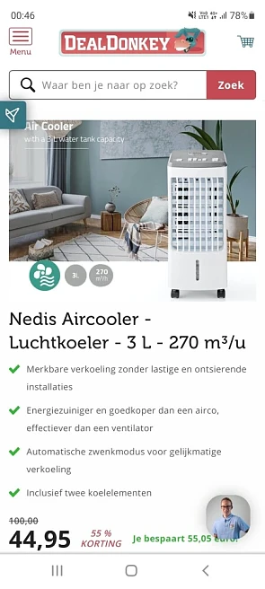 Bij dealdonkey.com nedis aircooler 3l voor 44...