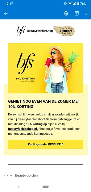Bij beautyfashionshop krijg je met de code BF...
