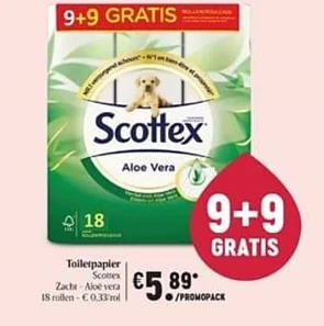 Scottex toiletpapier aloe vera 9+9 gratis in...