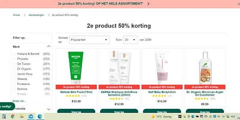Bij Holland&Barret 2e product aan -50%. M.u.v...