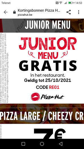 Gratis juniormenu in het restaurant vr kinder...