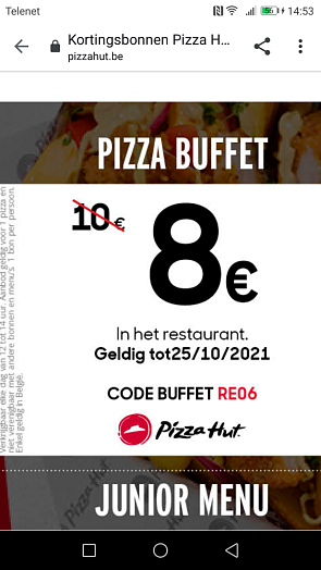 Pizzabuffet in restaurant voor 8€ ipv 10€