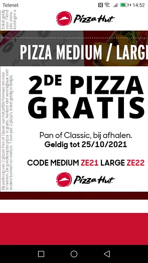 2de pizza gratis medium pan of classic enkel...