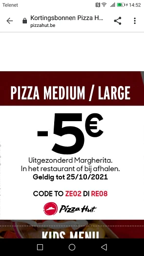 -5€ op medium of large pizza in restaurant m...