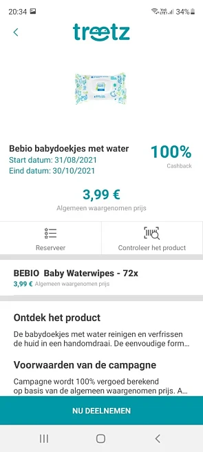 Bij de app Treetz 100% cashback terugbetaald...
