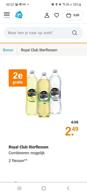 Royal club literflessen 2de gratis bij AH van...