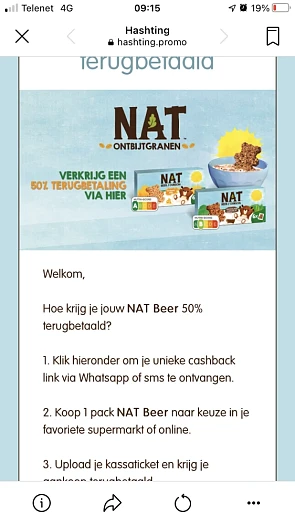 Via Hashting 50% terugbetaling van Nan koekje...