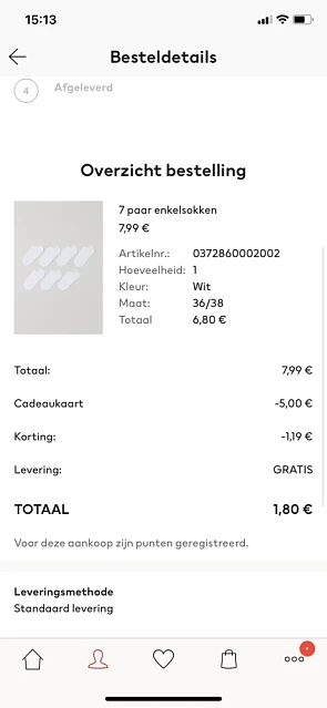 Sokken besteld bij H&M. Van €7,99 naar €1,80....