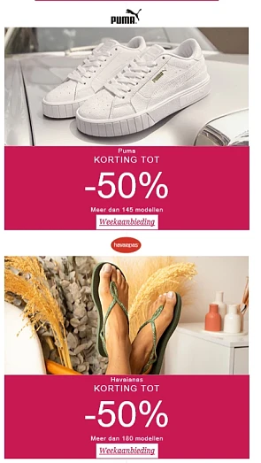 Bij Spartoo tot 50% korting op Puma, Havaiana...