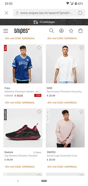 Bij snipes 30% Extra korting op een selectie...