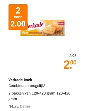 Albert Heijn 2 voor €2 verkade koek, 2 voor €...