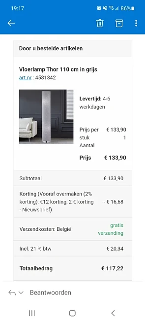 Koopjes te doen bij Lampen24.be Deze lamp kom...