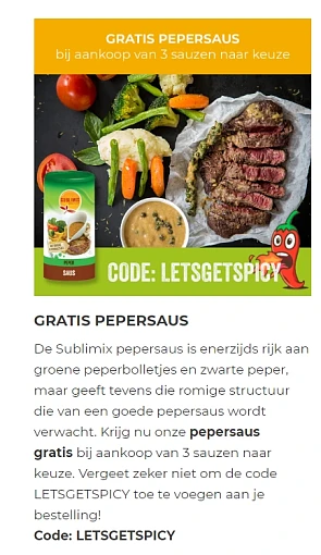 Gratis pepersaus bij aankoop van 3 sauzen naa...