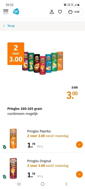 Ah vanzf 18/10 pringles 2 voor 3€, hertog ijs...