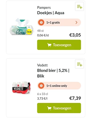 Delhaize 1+1 pampers doekjeq aqua, 1+1 vedett...