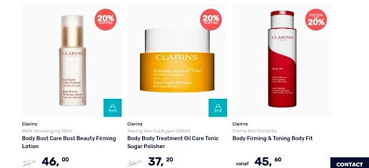 Bij Beautyplaza nu 20% korting op clarins en...