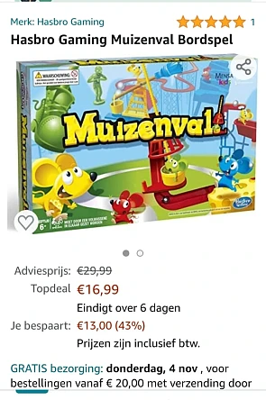 Bij Amazon.nl Hasbro gaming muizenval bordspe...