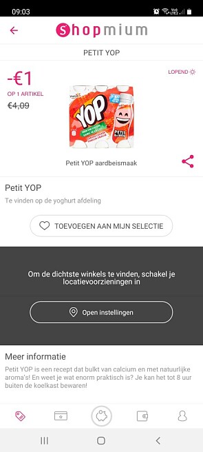 Shopnium 1€ cashback op petit yop