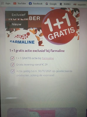 1+1 gratis actie bij Farmaline tem 30 11 21 o...