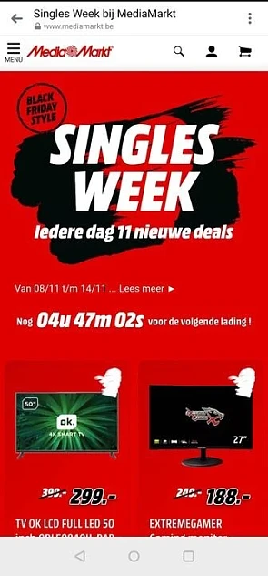 Nog t.e.m. zondag Singles Week bij MediaMarkt...