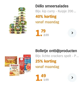 AH delio smeersalades 40% korting en bolletje...
