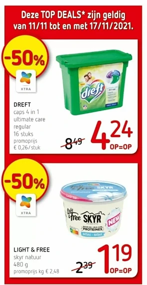 Spar t/m 17 november -50% op dreft caps 4 in...