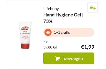 Delhaize lifebuoy hand hygiene gel 1+1 gratis...