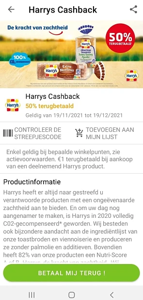 My shopi harrys cashback 50% terugbetaald gel...