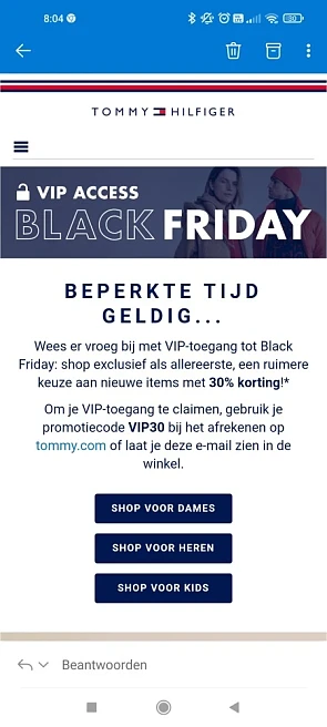 Korting Tommy Hilfiger 30% voor black friday
