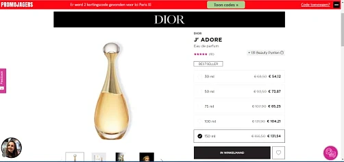 j'adore van Dior bij ICI Paris XL 21% kortin...