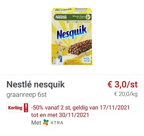 Colruyt nesquick repen rode prijs €3,00 -50%...