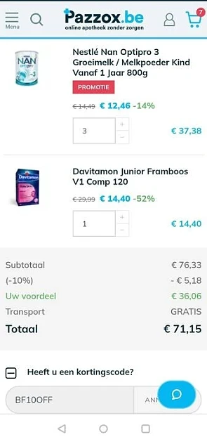 Bestellingske doen op Pazzox, voordeel van €...