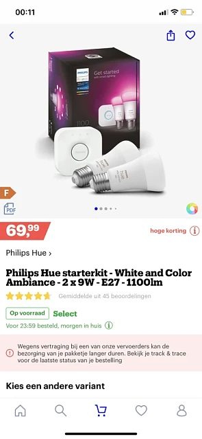 Hue bridge en twee white and colour maat E27...