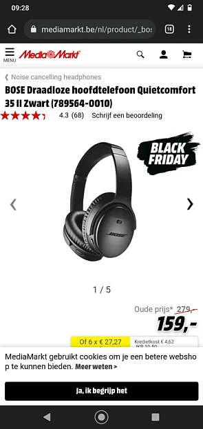 Bij Mediamarkt de BOSE Draadloze hoofdtelefoo...