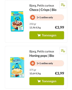 Delhaize enkel online 1+1 bjorg bio choco en...