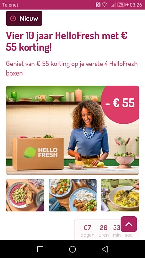 55€ korting op je 1e 4 Hello Fresh boxen
