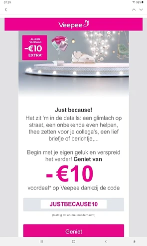 Bij VEEPEE enkel vandaag 10euro korting Bij...